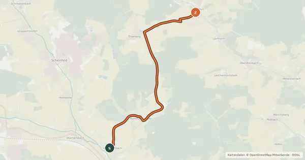 Kartenübersicht der Radroute Unterlaimbach - Frankfurt