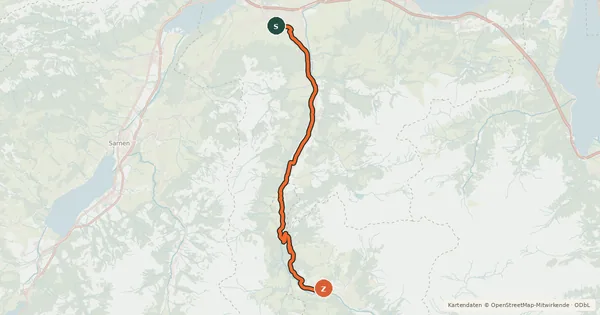 Kartenübersicht der Radroute Unterwaldenroute