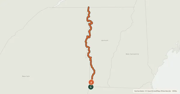 Kartenübersicht der Radroute USBR 7 (Vermont)