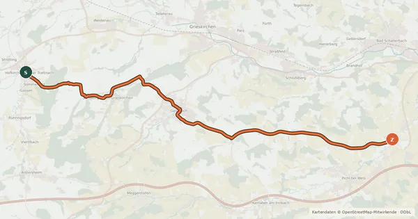 Kartenübersicht der Radroute V5, Innbachtal-Radweg