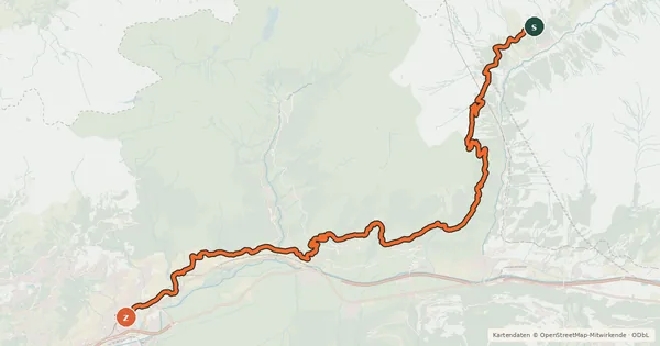 Kartenübersicht der Radroute Valais Alpie Bike Etappe 6 Lauchernalp->Sierre