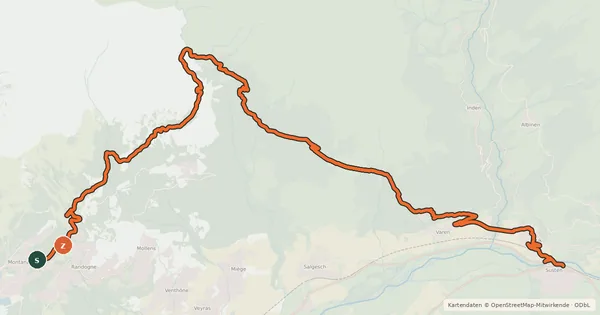 Kartenübersicht der Radroute Valais Alpine Bike - Stage 1