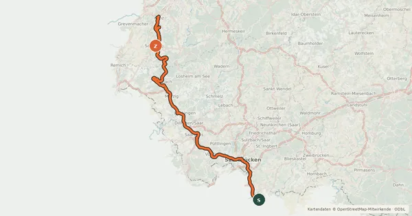 Kartenübersicht der Radroute Vallée de la Sarre