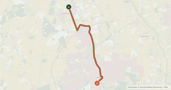 Kartenübersicht der Radroute Vechta (27) - Vechta (36)