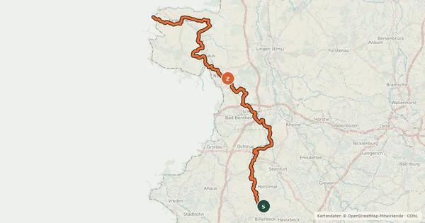 Kartenübersicht der Radroute Vechtetalroute - 01 - Darfeld - Wettringen
