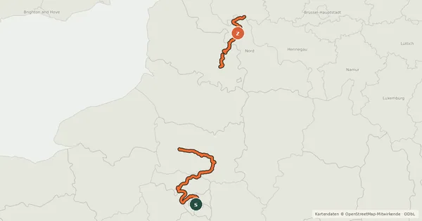Kartenübersicht der Radroute Véloroute du Nord