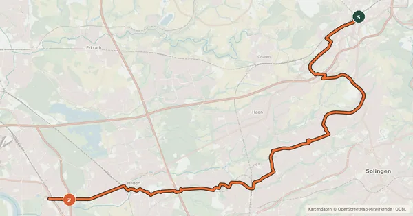 Kartenübersicht der Radroute Veloroute VR1 Hilden-Ohligs-Wald-Vohwinkel