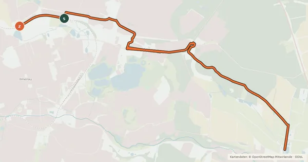 Kartenübersicht der Radroute Verbindung Ilmenau - Langewiesen
