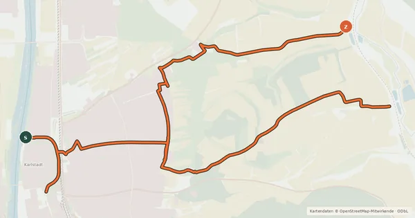 Kartenübersicht der Radroute Verbindung Main-Radweg Wern-Radweg