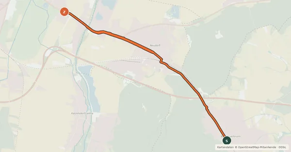 Kartenübersicht der Radroute Verbindungsradweg EV9-B32