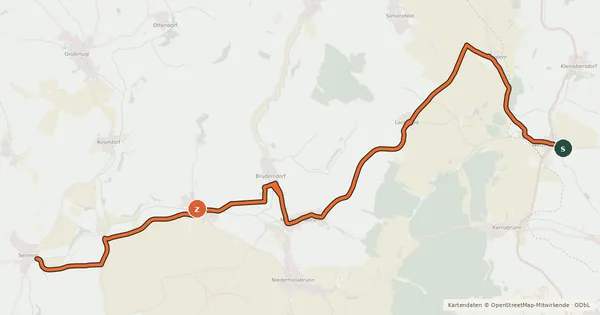Kartenübersicht der Radroute Verbindungsradweg Sierndorf-Kreuttal-Radroute