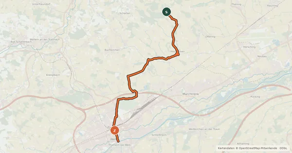 Kartenübersicht der Radroute Verbindungsweg Traunweg - Eferdinger Landlweg