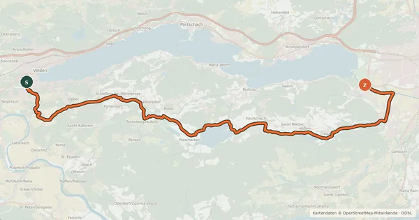 Kartenübersicht der Radroute Vier-Seental-Radweg