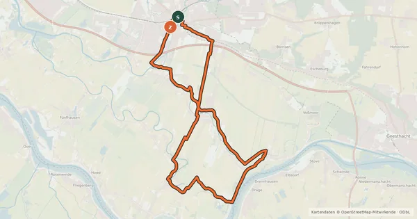 Kartenübersicht der Radroute Vierländer Kirchentour