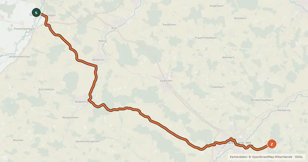 Kartenübersicht der Radroute Vils-Rott-Radweg