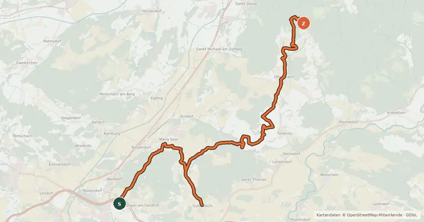 Kartenübersicht der Radroute Virunum-Tour
