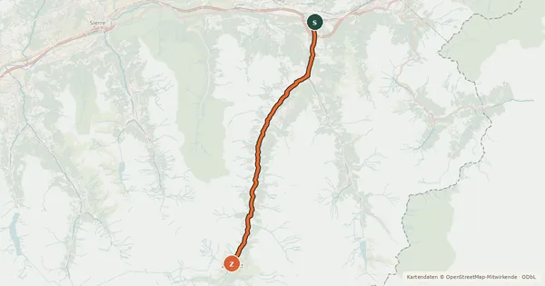 Kartenübersicht der Radroute Visp-Zermatt Bike