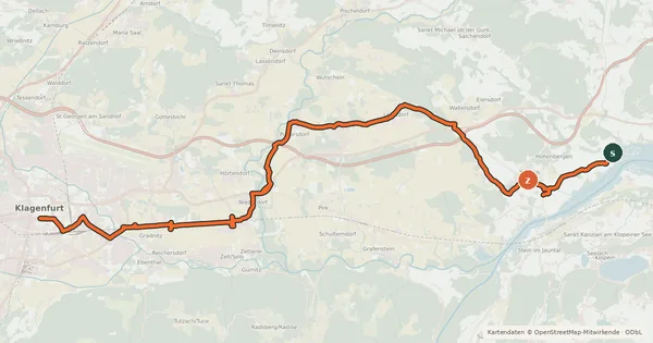 Kartenübersicht der Radroute Völkermarkter Radweg
