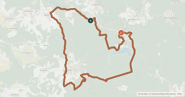 Kartenübersicht der Radroute Vogtlandpanoramatour