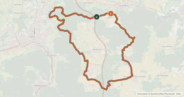Kartenübersicht der Radroute Vom Braunenberg bis zu den Härtsfelder Trockentälern