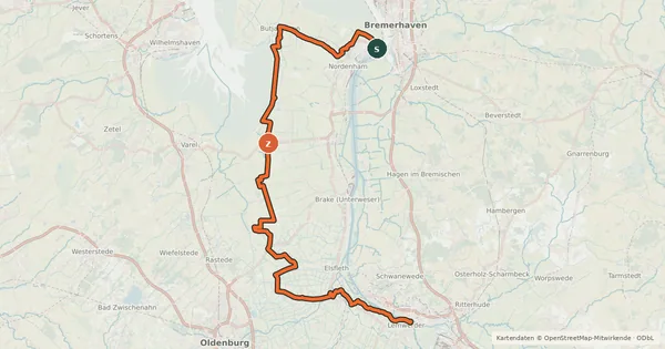 Kartenübersicht der Radroute Vom Teufelsmoor zum Wattenmeer Alternativroute