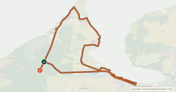 Kartenübersicht der Radroute Von Ribnitz an die Ostsee
