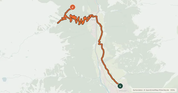 Kartenübersicht der Radroute Vordere Tumpenalm - Armelenhütte