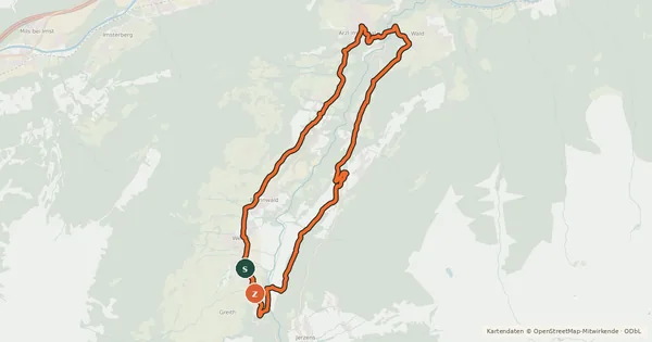 Kartenübersicht der Radroute Vorderes Pitztal Rundtour