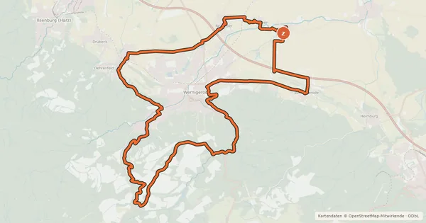 Kartenübersicht der Radroute W1 Rund um Wernigerode