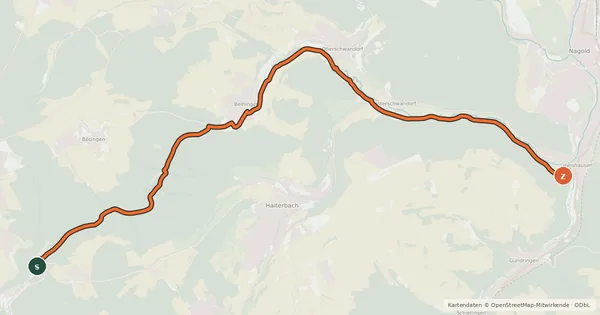 Kartenübersicht der Radroute Waldachtalweg