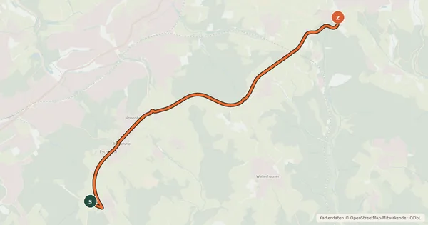 Kartenübersicht der Radroute Waldbröl (05) - Morsbach (81)