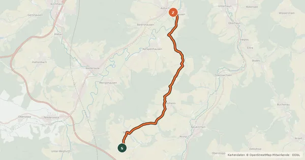 Kartenübersicht der Radroute Waldhessen R13.2