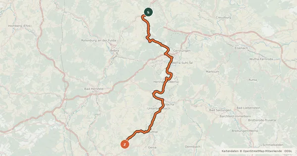 Kartenübersicht der Radroute Waldhessen R14