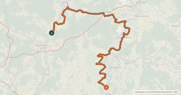 Kartenübersicht der Radroute Waldhessen R15
