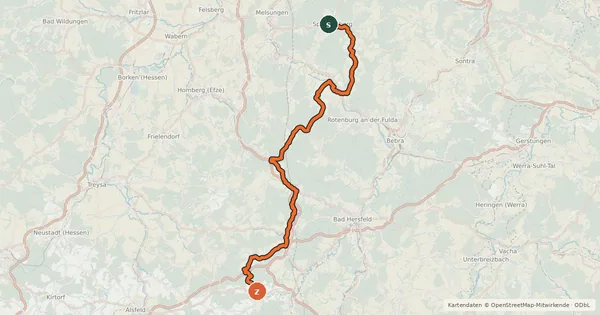 Kartenübersicht der Radroute Waldhessen R18