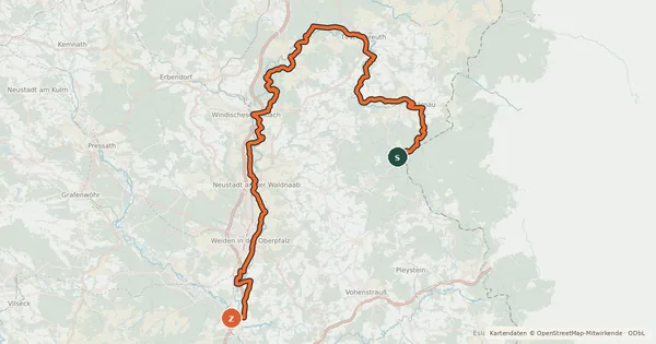 Kartenübersicht der Radroute Waldnaabtal-Radweg