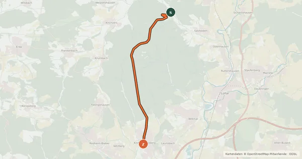 Kartenübersicht der Radroute Waldstraße