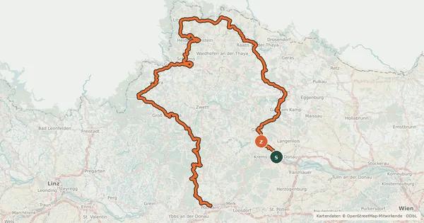 Kartenübersicht der Radroute Waldviertel-Radweg