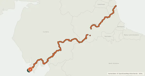 Kartenübersicht der Radroute Walney to Wear Cycle Route
