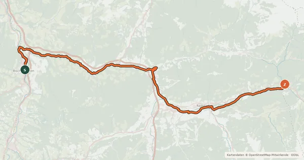Kartenübersicht der Radroute Waters of Central Europe Route – [AT]_2 – (Bischofshofen - Mandling)