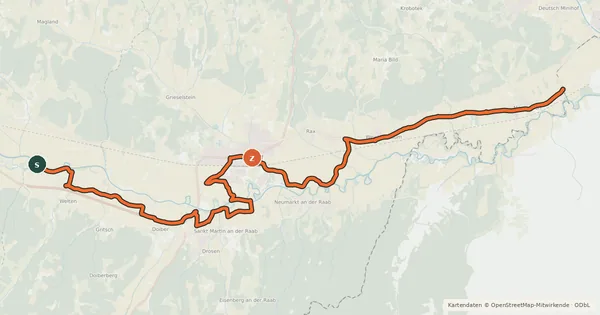 Kartenübersicht der Radroute Waters of Central Europe Route – [AT]_6 – (Welten - Mogersdorf)