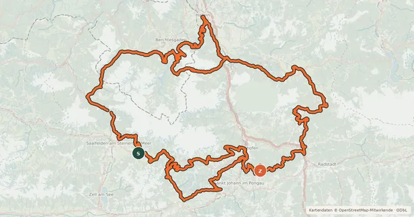 Kartenübersicht der Radroute Watzmann-Hochkönig Süd-Runde