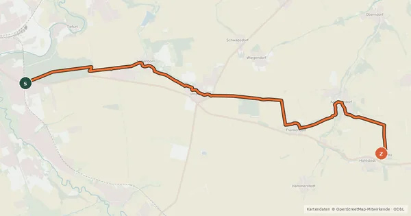 Kartenübersicht der Radroute Weg von Umferstedt nach Kötschau
