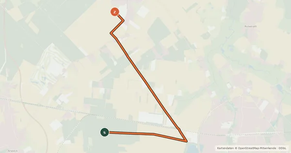 Kartenübersicht der Radroute Wegberg (66) - Wegberg (78)