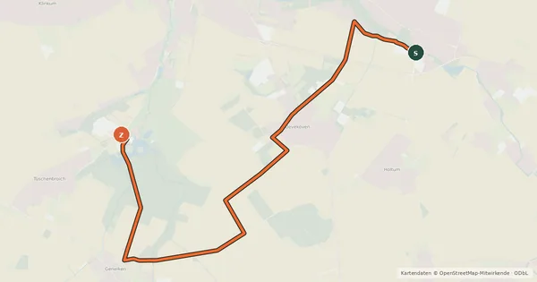 Kartenübersicht der Radroute Wegberg (70) - Wegberg (72)