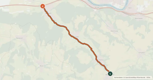 Kartenübersicht der Radroute Wegenstetten-Zeiningen