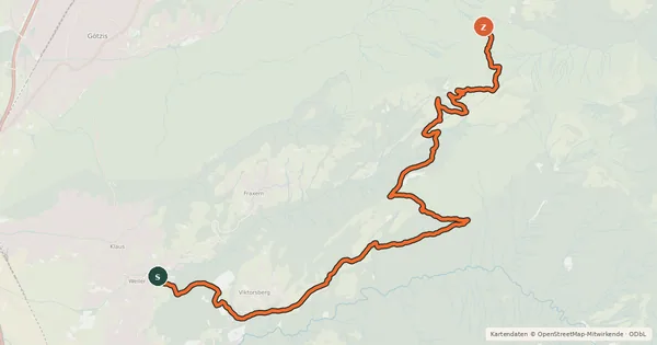 Kartenübersicht der Radroute Weiler-Viktorsberg-Kugelalpe
