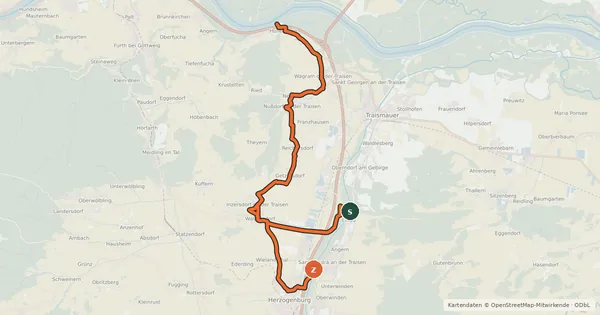 Kartenübersicht der Radroute Weinbergradweg