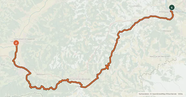 Kartenübersicht der Radroute Weinlandradweg