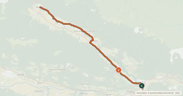 Kartenübersicht der Radroute Weissensee-Radweg